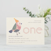 Niedlich Blush Pink Birdie jedes Alter 1. Geburtst Dankeskarte (Stehend Vorderseite)