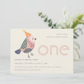 Niedlich Blush Pink Birdie jedes Alter 1. Geburtst Einladung (Stehend Vorderseite)