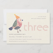 Niedlich Blush Pink Birdie jedes Alter 3. Geburtst Dankeskarte (Vorderseite)