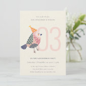 Niedlich Blush Pink Birdie jedes Alter 3. Geburtst Dankeskarte (Stehend Vorderseite)