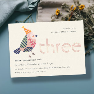 Niedlich Blush Pink Birdie jedes Alter 3. Geburtst Dankeskarte