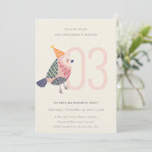 Niedlich Blush Pink Birdie jedes Alter 3. Geburtst Einladung (Stehend Vorderseite)