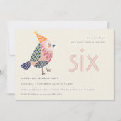 Niedlich Blush Pink Birdie Jedes Alter 6. Geburtst Dankeskarte (Vorderseite)