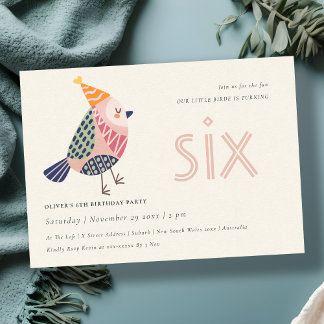 Niedlich Blush Pink Birdie Jedes Alter 6. Geburtst Dankeskarte