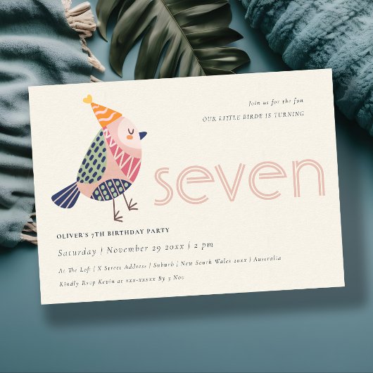 Niedlich Blush Pink Birdie Jedes Alter 7. Geburtst Dankeskarte