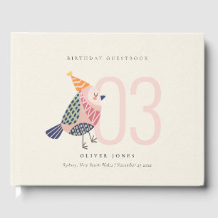 Niedlich Blush Pink Boho Birdie jedes Alter Geburt Gästebuch