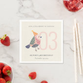 Niedlich Blush Pink Boho Birdie jedes Alter Geburt Serviette (Beispiel)