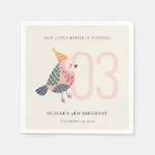 Niedlich Blush Pink Boho Birdie jedes Alter Geburt Serviette (Vorderseite)