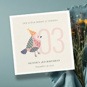 Niedlich Blush Pink Boho Birdie jedes Alter Geburt Serviette