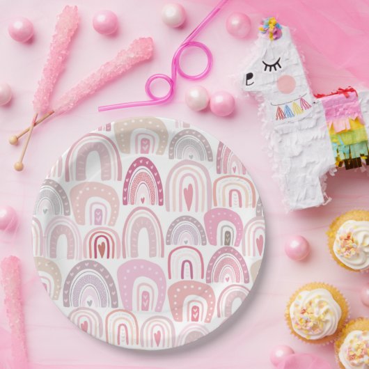 Niedlich Blush Pink Boho Regenbogenmuster Pappteller (Party)
