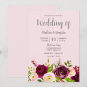 Niedlich Blush Pink Burgundy Red Floral Wedding Einladung (Vorne/Hinten)