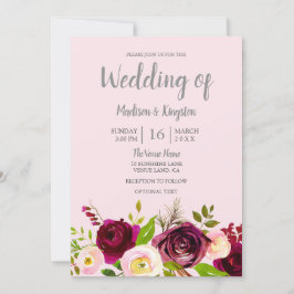 Niedlich Blush Pink Burgundy Red Floral Wedding Einladung