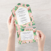 Niedlich Blush Pink Cactus Floral Wedding All In One Einladung (Abreißen)