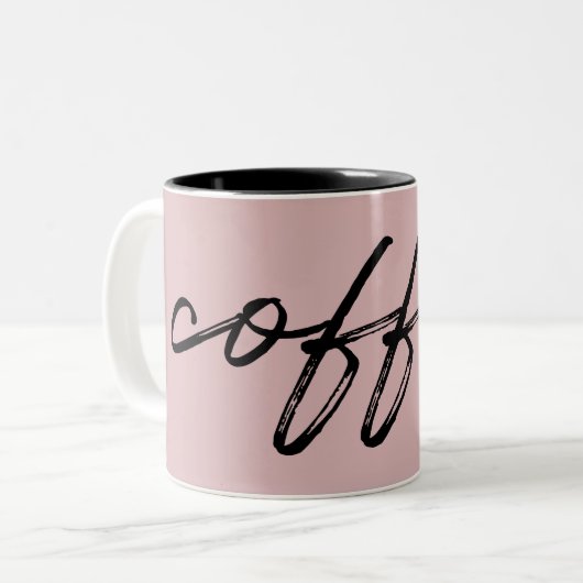 Niedlich Blush Pink "coffee" Minimalistisches Skri Zweifarbige Tasse (Vorderseite Links)