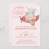 Niedlich Blush Pink Elephant Flugzeug Baby Shower Einladung (Vorne/Hinten)