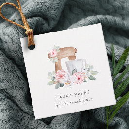 Niedlich Blush Pink Floral Cake Mixer Bäckerei Cat Geschenkanhänger