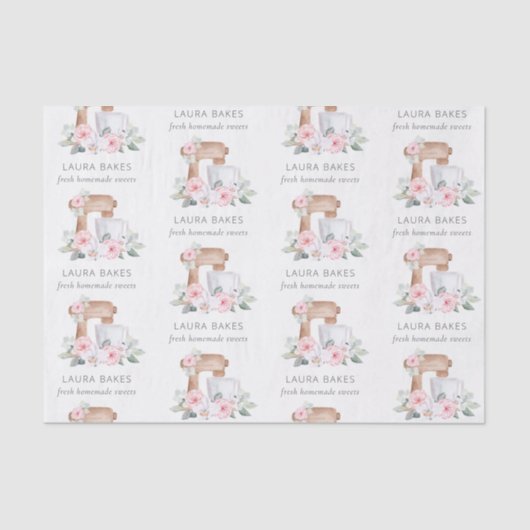 Niedlich Blush Pink Floral Cake Mixer Bäckerei Cat Seidenpapier (Vorderseite)