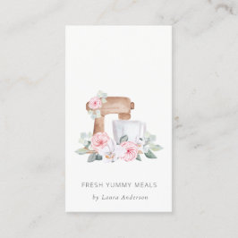Niedlich Blush Pink Floral Cake Mixer Bäckerei Cat Visitenkarte