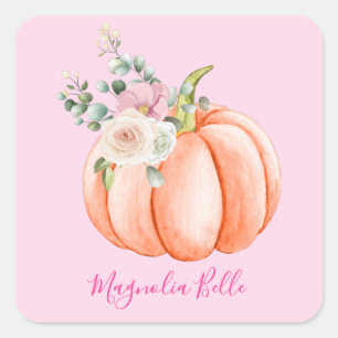 Niedlich Blush Pink Frühling Floral Little Pumpki Quadratischer Aufkleber