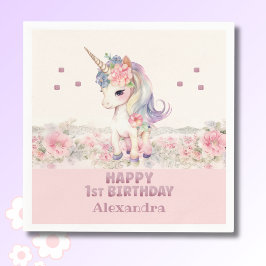 Niedlich Blush Pink Girl Unicorn 1. Geburtstag Serviette