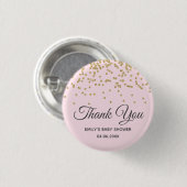 Niedlich Blush Pink Gold Glitzer Danke Baby Dusche Button (Vorne & Hinten)