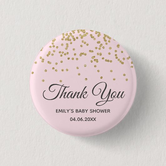 Niedlich Blush Pink Gold Glitzer Danke Baby Dusche Button (Vorderseite)