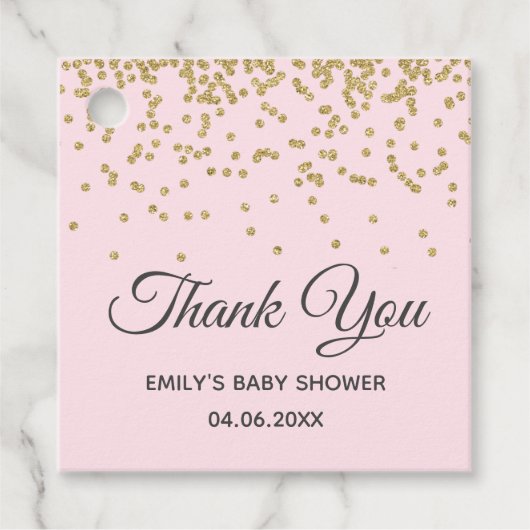 Niedlich Blush Pink Gold Glitzer Danke Baby Dusche Geschenkanhänger (Vorderseite)