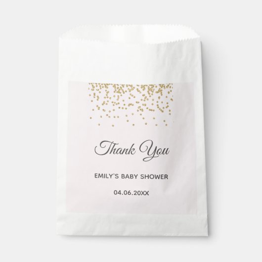 Niedlich Blush Pink Gold Glitzer Danke Baby Dusche Geschenktütchen (Vorderseite)