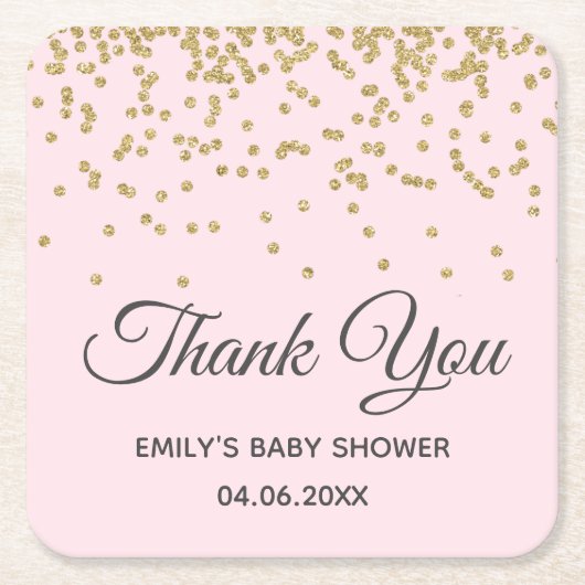 Niedlich Blush Pink Gold Glitzer Danke Baby Dusche Rechteckiger Pappuntersetzer (Vorderseite)