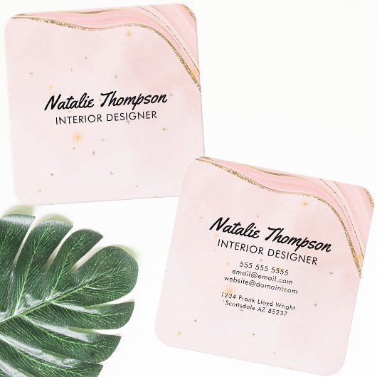 Niedlich Blush Pink Gold Glitzer Watercolor Modern Quadratische Visitenkarte