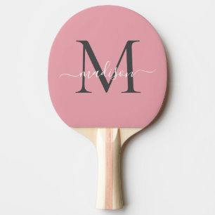 Niedlich Blush Pink Gray Monogram Eleganter Skript Tischtennis Schläger