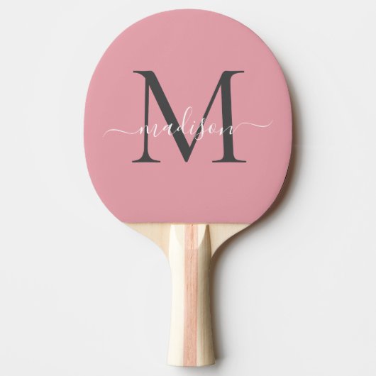 Niedlich Blush Pink Gray Monogram Eleganter Skript Tischtennis Schläger (Vorderseite)