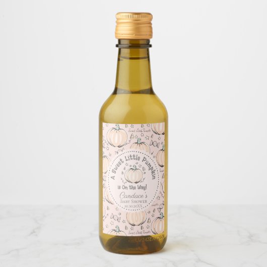 Niedlich Blush Pink Kleine Pumpkin Fall Babydusche Weinetikett (Vorderseite)