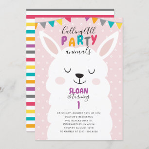 Niedlich Blush Pink Lama Fun Fiesta Geburtstagspar Einladung