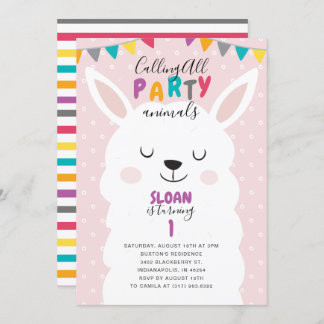 Niedlich Blush Pink Lama Fun Fiesta Geburtstagspar Einladung
