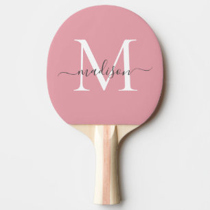Niedlich Blush Pink Monogram Eleganter Graue Skrip Tischtennis Schläger