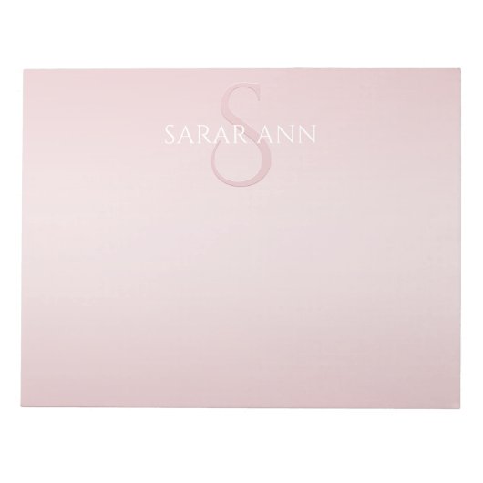 Niedlich Blush Pink Ombre Monogram & Name Notizblock (Vorderseite)