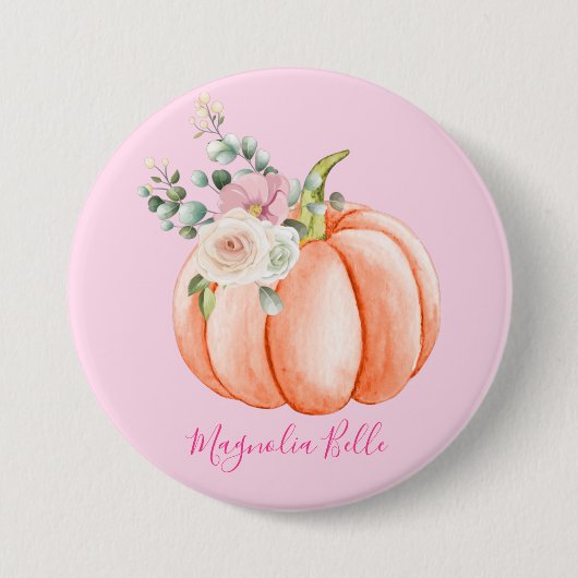 Niedlich Blush Pink Spring Floral Little Pumpkin N Button (Vorderseite)