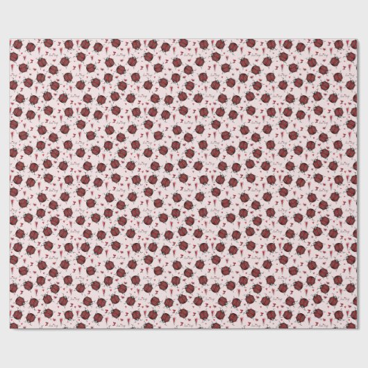 Niedlich Blütenrosa Ladybug Liebe Bug & Rotes Herz Geschenkpapier (Flach)