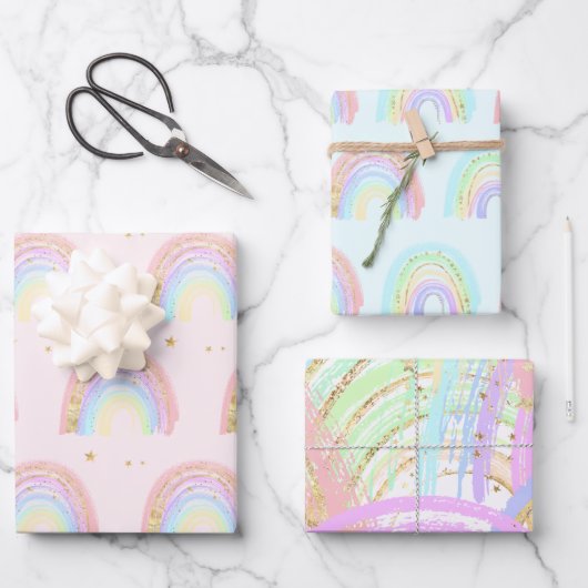 Niedlich Boho Abstrakt Watercolor Rainbow Gift Geschenkpapier Set (Vorderseite)