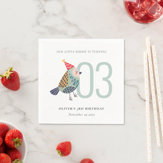 Niedlich Boho Aqua Blue Birdie Jegliches Geburtsta Serviette (Beispiel)