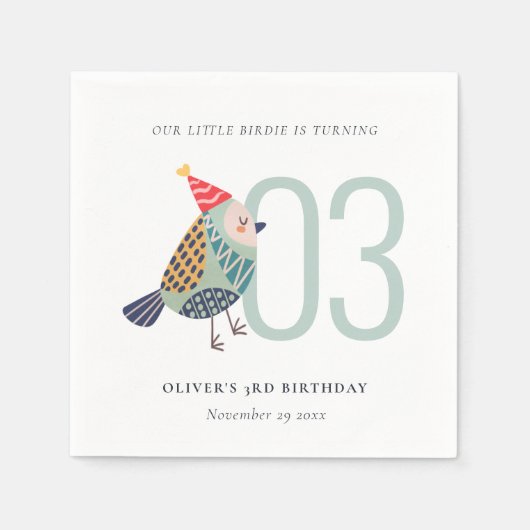 Niedlich Boho Aqua Blue Birdie Jegliches Geburtsta Serviette (Vorderseite)