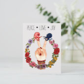 Niedlich Boho Aquarell Floral Octopus Peace Liebe  Postkarte (Stehend Vorderseite)