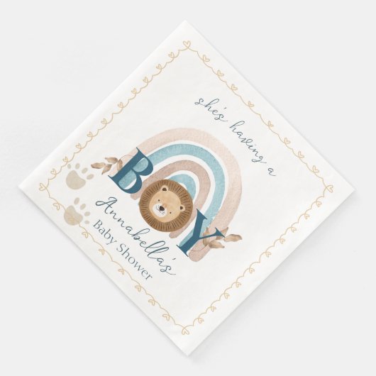 Niedlich Boho Baby Boy Lion Cub Pawprints Serviette (Ecke)