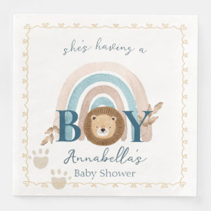 Niedlich Boho Baby Boy Lion Cub Pawprints Serviette