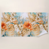 Niedlich Boho Beach Botanicals Blue Peach Florals Strandtuch (Vorderseite)