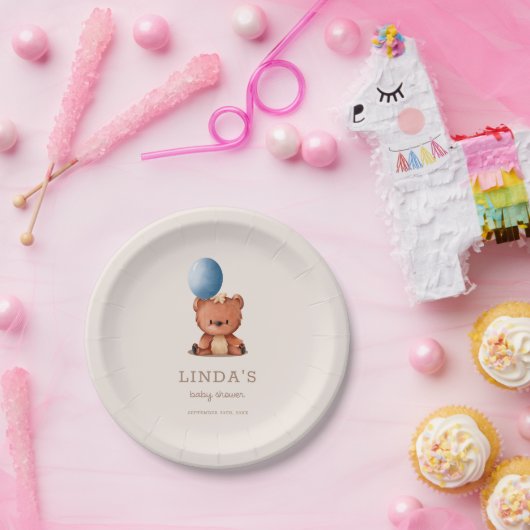 Niedlich Boho Bear Blue Balloon Babydusche Pappteller (Party)