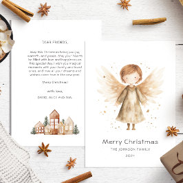 Niedlich Boho Beige Christmas Baby Angel Feiertagskarte