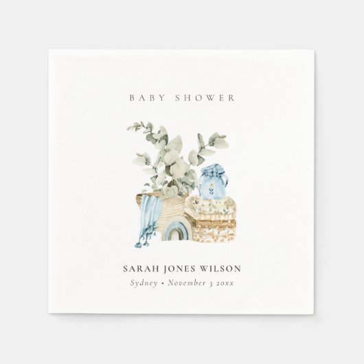 Niedlich Boho Blue Kinderzimmer Foliage Boy Baby D Serviette (Vorderseite)