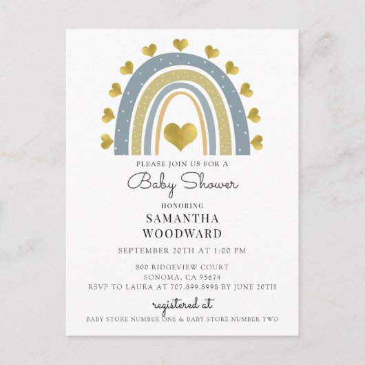 Niedlich Boho Blue Rainbow Baby Shower Einladung (Vorderseite)